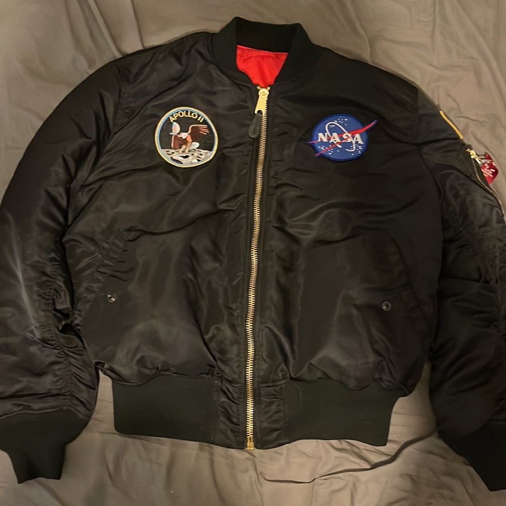 Alpha industry’s red reversible NASA Apollo moon landing bonnet jacket